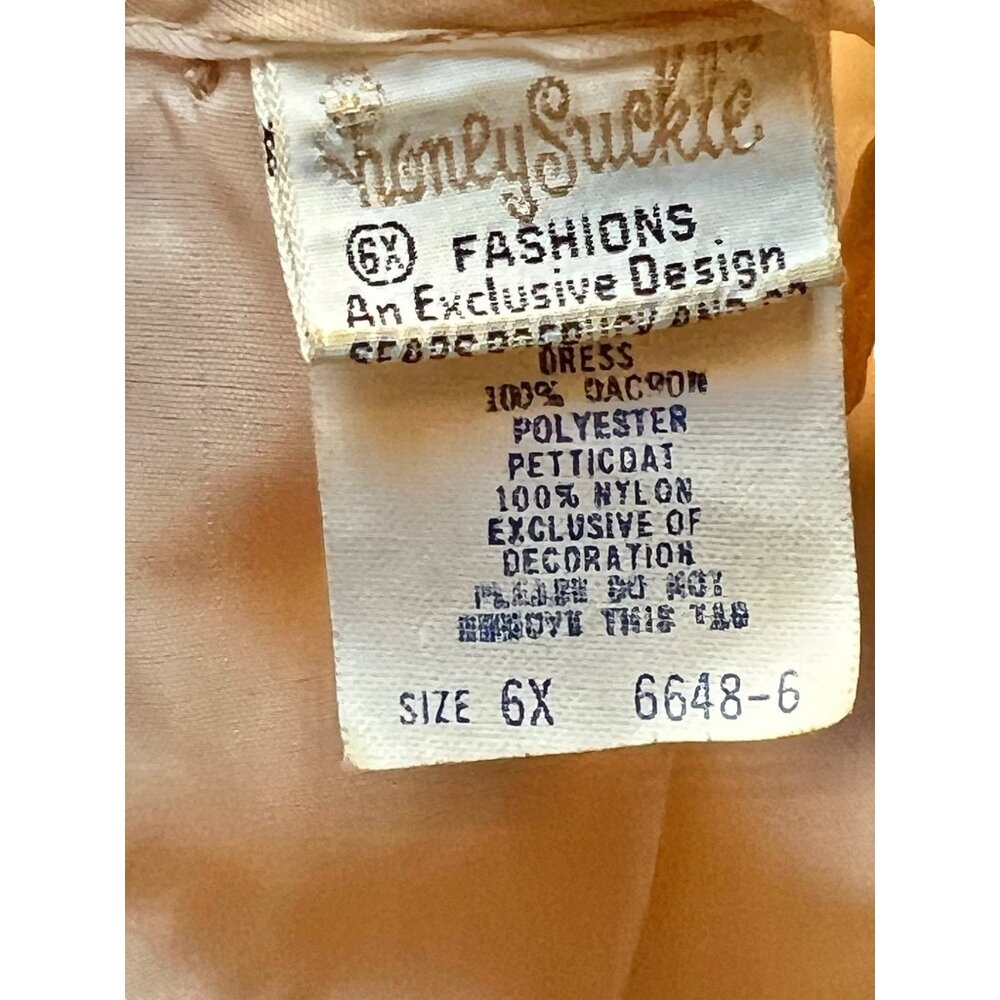Vintage Honey Suckle Girls Size 6X Dress With Cream Lace Accents & Bow Sash - Picture 7 of 16